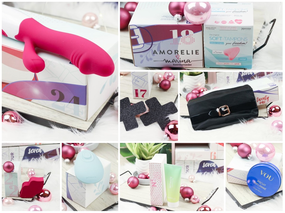 Amorelie Self Love Adventskalender, Tür 17 bis 24: Rabbit Skipper, Softtampons, Pasties und Toytasche.