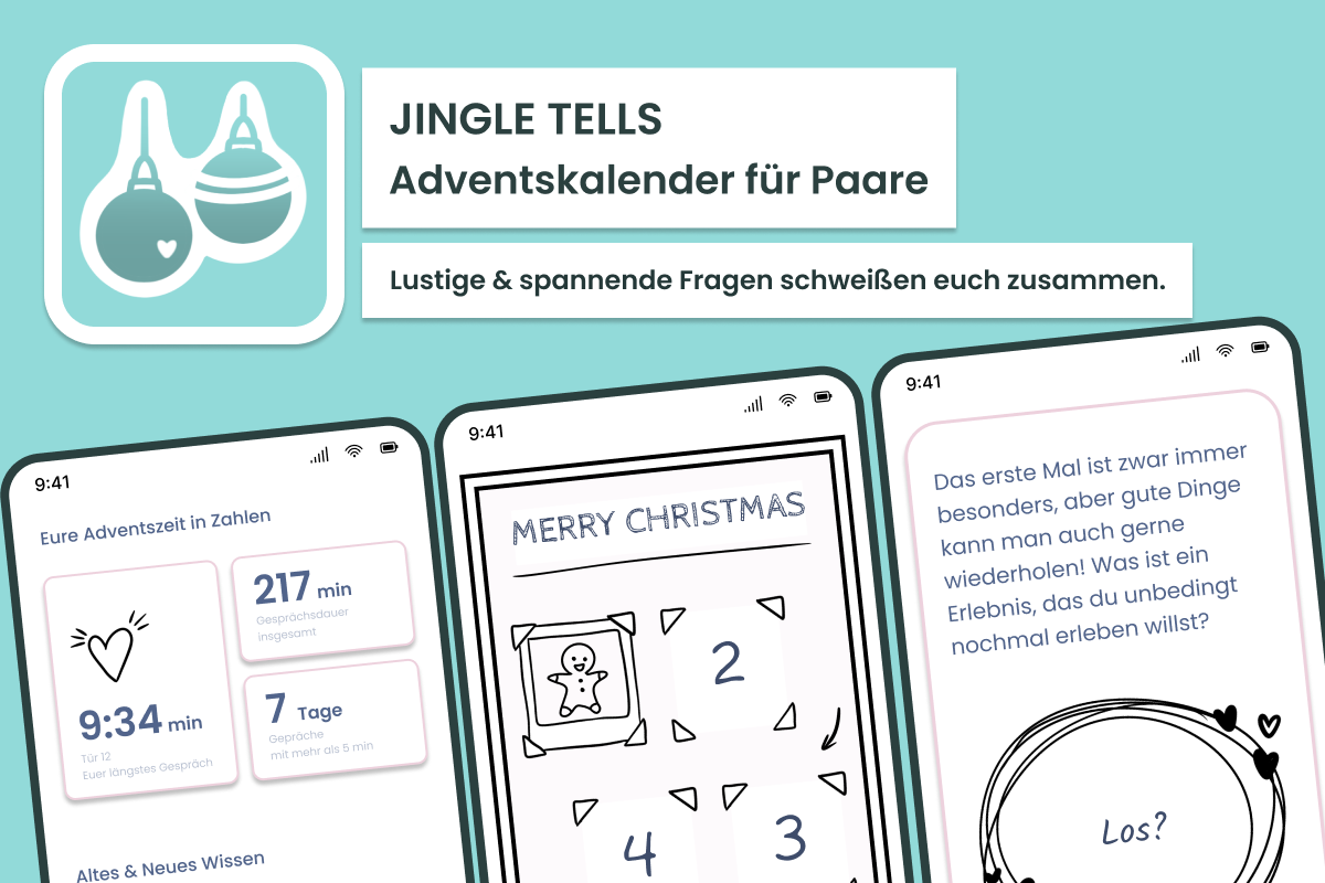 Adventskalender für Paare, Adventskalender für Zwei, Adventskalender App, Paar Adventskalender, Adventkalender Digital, Jingle Tells, Jingle Tells App, Jingle Tells Couple, Jingle Tells LOVE, Paar App, App für Paare
