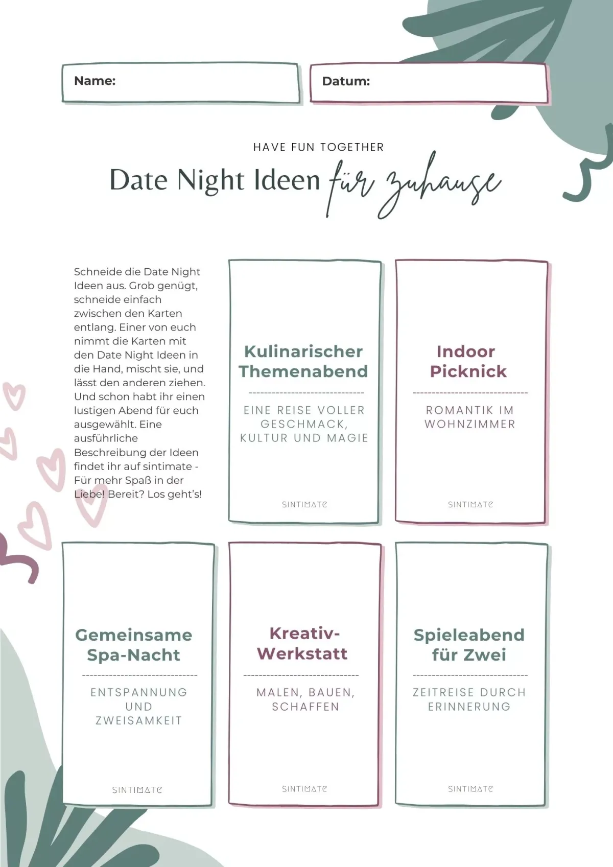 Datenight Ideen für zuhause