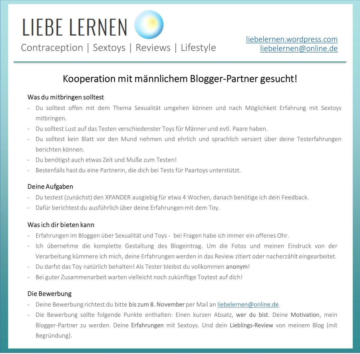 Männlicher Blogger - Partner gesucht… zum Test: der XPANDER